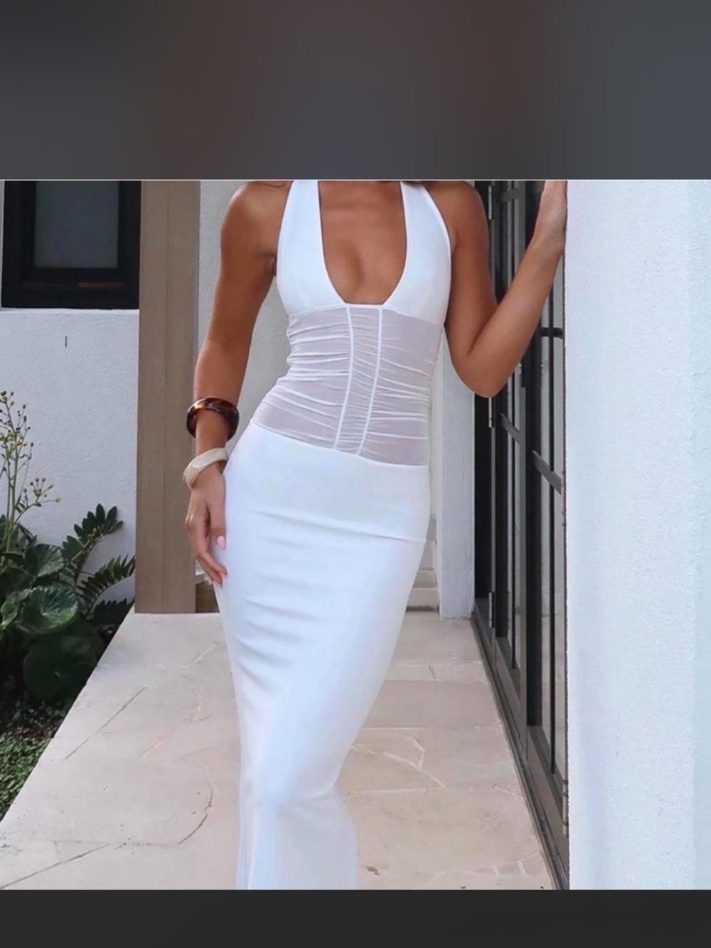 White Fox Boutique White Halter Mesh Maxi Dress